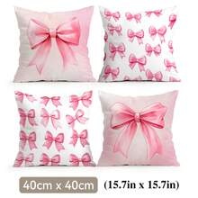 4pcs Pink Bow Pattern Pillow Covers, Single-Sided Printed Cushion Covers, Suitable For Living Room, Bedroom, Home Decor, All Seasons - Multicolor - View 14