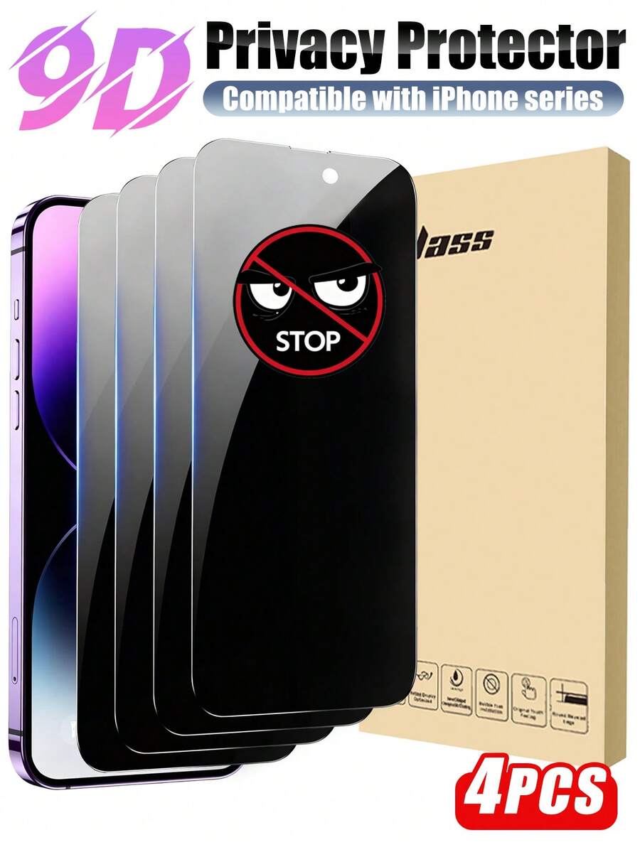 4片裝隱私螢幕保護貼，適用於 iPhone 18 Pro Max/18 Pro/18/17 Pro Max/17 Pro/17 Air/17/16 Pro Max/16 Pro/16 Plus/16/15 Pro Max/15 Pro/15 Plus/15/14/13/12/11，光滑鋼化玻璃，隱私防窺、防碎、防水、防震、防摔、防刮