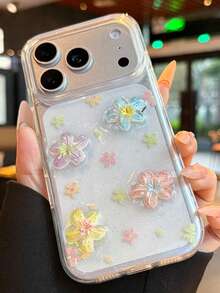 Sommer Süß 3D Bunte Blumen Lilie Gänseblümchen Pailletten Transparente Epoxidharz Handyhülle Kompatibel mit iPhone 17 Pro Max, 17 Pro, 17, 16 Pro Max, 16 Pro, 16, 15 Pro Max, 15 Pro, 15, 14 Pro Max, 14 Pro, 14, 13 Pro Max, 13 Pro, 13 Mode Transparente Stoßfeste Schutzhülle - Glitzerlilie - Übersicht 5