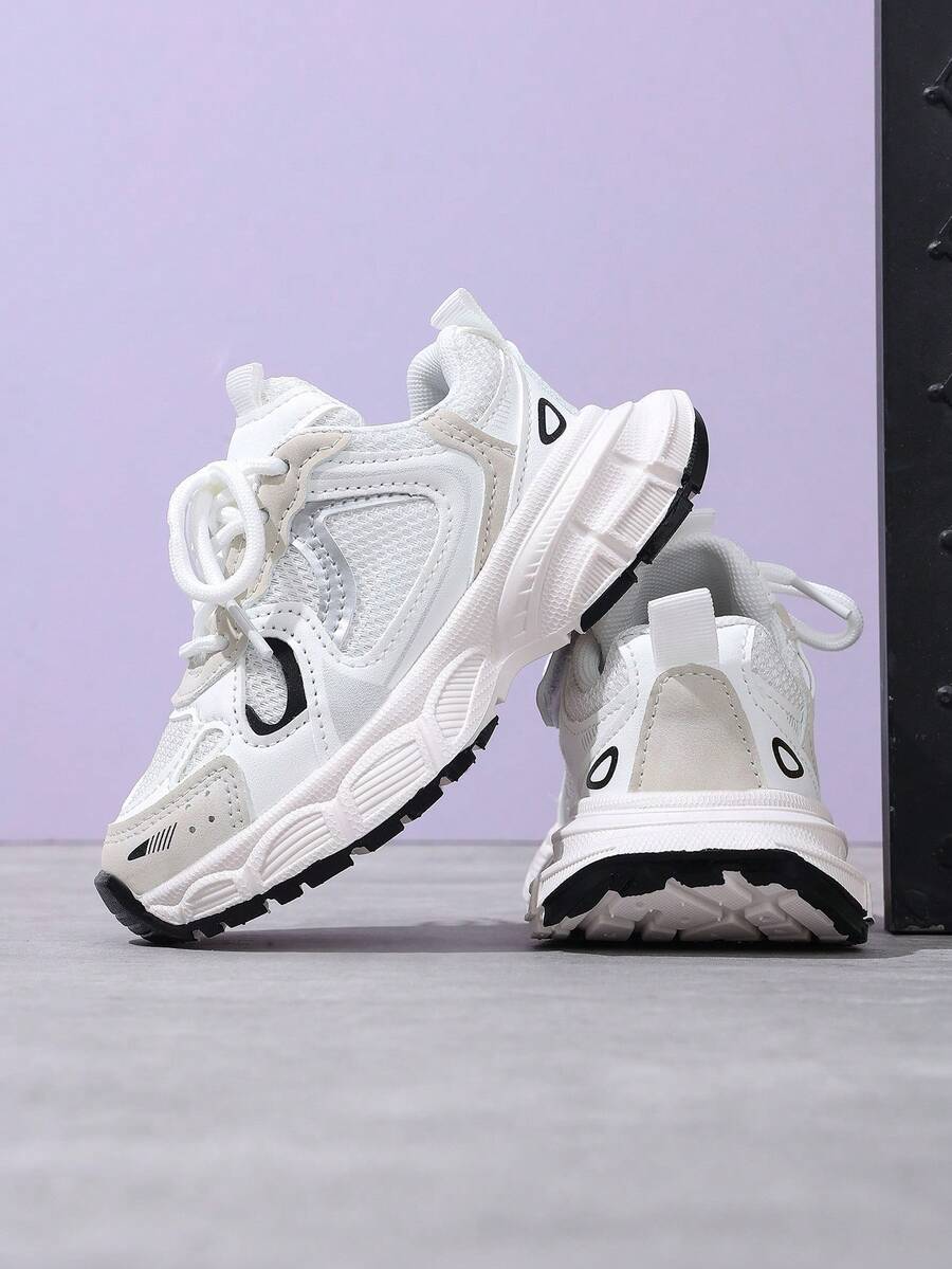 1 Pair Kids' Fashionable Versatile Anti-Slip Casual Sports Running Shoes, Spring/Autumn - Beige - View 1