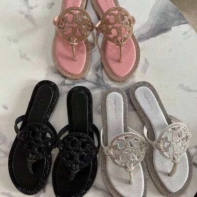 Crystal Encrusted Metallic Medallion Flip Flops Women's Rhinestone Thong Sandals Summer Slides Soft-Soled Comfortable Walking Shoes Luxury Bling Outdoor Wear  Aesthetic Footwear Elegant Wedding Guest Sandals Sparkling Evening Party Slides Casual All-Match Lazy Shoes Lightweight Breathable Summer Essentials Chic Boho Rhinestone Sandals Anti-Slip Durable Sole Fashionable Slip-On Shoes Vacation Must-Have Stylish Beach Mops High-End Decorative Strappy Sandals Comfortable Padded Footbed Feminine Glitzy Sandals Sparkly Summer Slides Travel-Ready Beachwear Non-Skid Outdoor Sandals High Fashion Sparkle Slippers Daily Wear Elegant Slides Modern Shoes Bling Strappy Sandals Soft Bottom Everyday Comfort Shoes Glamorous Vacation Sandals Pretty Rhinestone Footwear Urban Leisure Slides Flat Shiny Straps Mops  Slides