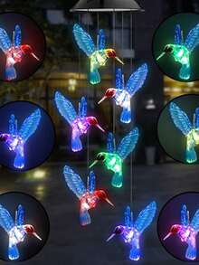 2/1pc Colorful Hummingbird Solar Wind Chime Lamp IP44 Light Control Sensor - Suitable For Various Scenarios Such As Villas, Courtyards, Balconies, Terraces, Homestays, Outdoor Camping, Wedding Decorations, Etc., Providing Excellent Lighting Ambiance. - IP44 - View 5