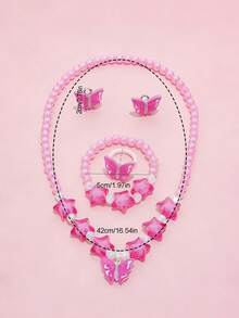 5pcs/Set Glitter Floral Beaded Jewelry Set Necklace Bracelet Ring Ear Clips Sweet Girl Dress Up Party Accessories Gift - one-size - View 3