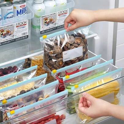 Sacs de conservation alimentaire réutilisables, 3 tailles, sacs scellés à fermeture éclair pour aliments, fruits, bonbons, biscuits, fruits secs, légumes, céréales, réfrigérateur, organisation de cuisine
