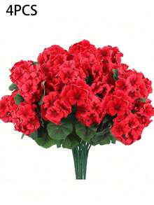 4/2 Bunches Artificial Geranium Flowers, Outdoor Silk Geranium Flowers, UV-Resistant Garden Plants, Fake Floral Decor For Home, Kitchen, Dining Table, Artificial Flowers For Outdoor/Indoor Spring/Summer Decoration, Fade-Resistant, Suitable For Planters, Entryway, Porch, Patio, Windows, Yard, Tables, Holiday Decor (Red) - Red - View 12