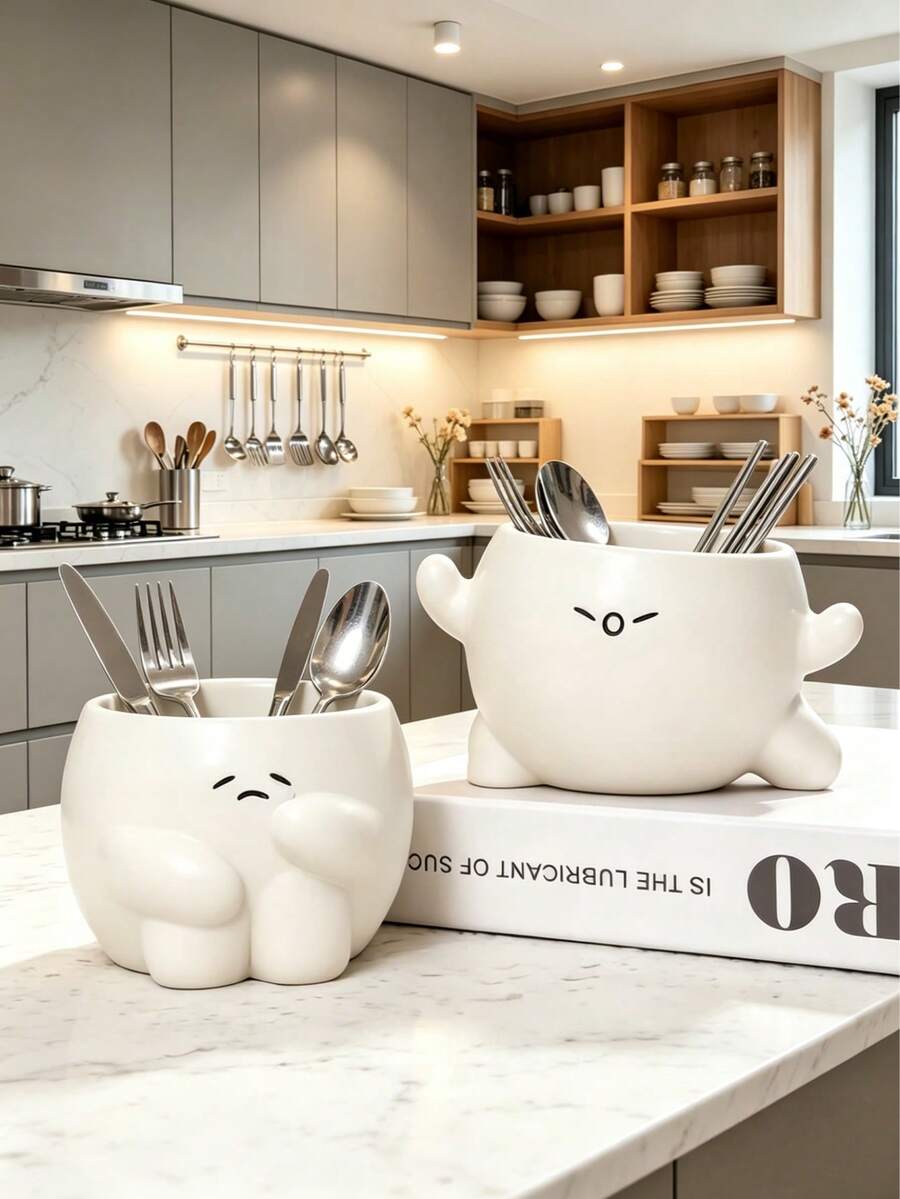 A Cute And Mood-Themed Kitchen Utensil Rack: A Beautiful Rack For Spoons, Forks, And Tools, This Cheerful Kitchen Organizer Is A Must-Have For Keeping Your Countertop Neat And Stylish! - Multicolor - View 1