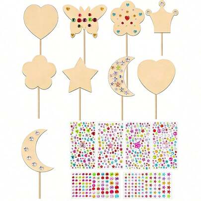 7/14 Pcs Princess Wand DIY Set - Unfinished Stars, Butterflies, Crowns, Fairy Wands, Party Decor Accessories, 6 Wands (2 Of Each), Random Color Rhinestone Stickers, Suitable For Halloween, New Year, Valentine's Day And Parties