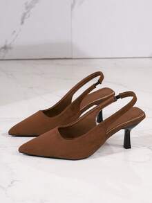 Caramel Brown Suede Pointed Toe Backless High Heel Sandals, French Stiletto Kitten Heel Pumps, Versatile Comfortable Commuter Heels, Summer Sandals - Coffee Brown Velvet - View 14