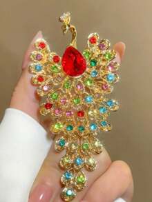 1pc Women's Blue Animal Brooch, Anti-Slip Peacock Brooch Pin With Rhinestones, Vintage Phoenix Brooch, Fashion Versatile Accessory Suitable For Daily Use (Colorful Rhinestones Random) - Multicolor - View 1