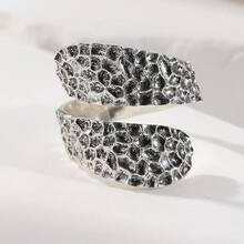 Cincin Terbuka Klasik Berbentuk S Minimalis, Desain Tekstur Buatan Tangan yang Dapat Diatur, Aksesori Serbaguna Unisex untuk Pemakaian Sehari-hari & Acara Khusus - Perak - View 2
