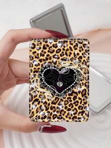1PC Millennium Y2K Style Sweet Series Vanity Mirror, Foldable Lightweight Ultra-Thin Convenient Hand Mirror, PU Leather, Suitable For Multiple Scenes And All People, Small Mirror For Carrying, Pocket Mirror, Cartoon Ins Style Unique Leopard Print Star Pattern, Suitable For Various Occasions, Travel, Party, Work, School - Multicolor - View 12