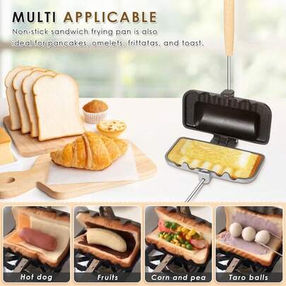 Hot Sandwich Maker, Hot Dog Toaster, Double-Sided Sandwich Baking Pan, Double Sided Frying Pan, Grilled Cheese Maker Nonstick Sandwich Maker Flip Grill Pan For Breakfast Pancakes, Toast, Omelets