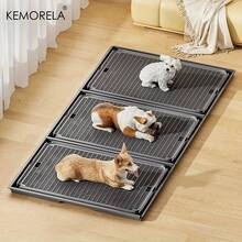 KEMORELA Bandeja para orinal para perros 2 en 1 y alfombrilla para arena para gatos, antideslizante, impermeable, suave, agradable a las patas, patrón de rejilla para una fácil limpieza - Gris claro - Ver 1