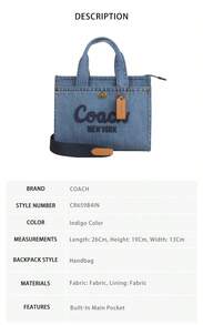 Coach 女款時尚百搭休閒通勤單肩包 - 靛藍CR659B4IN - 查看 8