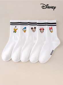1/5 đôi tất nữ cao đến bắp chân, in hình các nhân vật hoạt hình Disney như Mickey, Minnie, Donald Duck, Daisy Duck, Pluto, chất liệu vải trắng thoáng khí, nhẹ, thích hợp cho mùa xuân/hè, thiết kế chống trượt thoải mái, phong cách đường phố cổ điển, phù hợp cho mặc hàng ngày, đi học, nghỉ lễ, sinh nhật, họa tiết sọc đen trắng, tất thể thao thời trang, món quà thiết yếu dành cho các cô gái. - Nhiều màu - Xem 12
