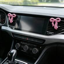 Colgante decorativo para coche con lazo brillante, opciones de color rosa y blanco, accesorio delicado para espejo retrovisor/consola central, ajuste universal - Arco con incrustaciones de diamantes - Ver 5