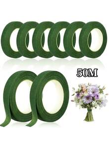 MEHELANY 1 捲 54 碼綠色花莖膠帶，適用於花束包裝、自黏式花束綁紮、婚禮花束、花藝用品、人造花、DIY 手作項目 - 綠色 - 查看 3