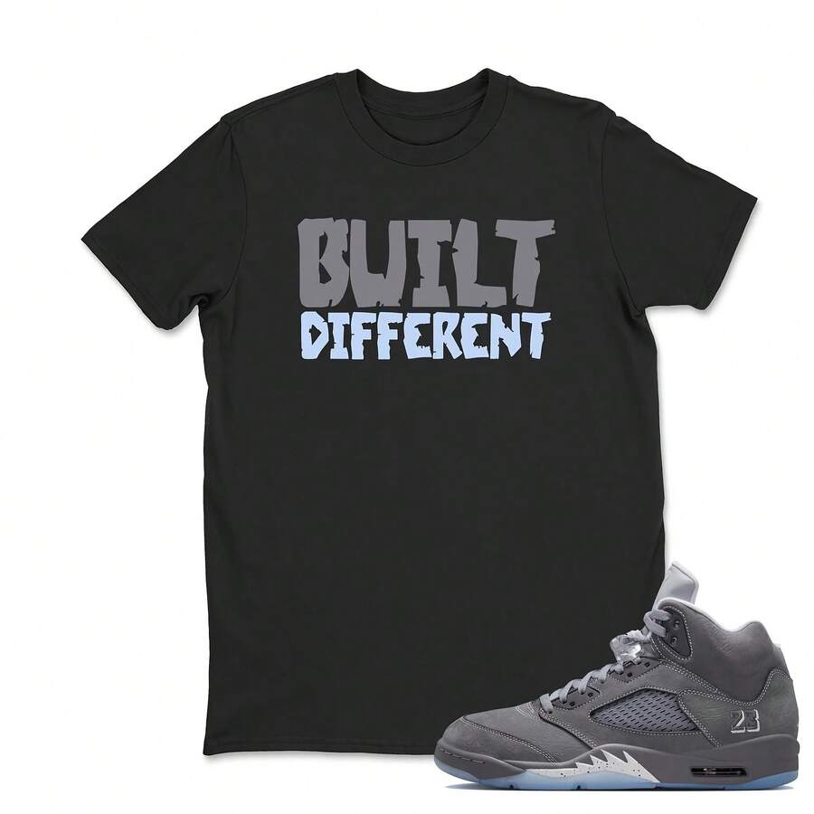 Camiseta a juego con las jordans 5 Wolf Grey, camiseta gráfica de zapatillas Built Different, el mejor regalo, AJs5, ropa para adultos y niños, sudadera con capucha 5 Wolf Grey. - forma - Ver 1