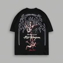DARCSPORT American-Style  Retro T-Shirt For Couples, Men's Top, Pure Cotton Loose-Fit Round-Neck T-Shirt - Black - View 3