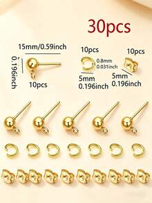 30pcs Bead Earring Studs Set - 10pcs Bead Earring Studs + 10pcs Open Rings + 10pcs Earring Backs, Includes Bead Earring Posts, Butterfly Earring Backs And Open Jump Rings, Suitable For DIY Jewelry Earring Making - Earring Set - View 9