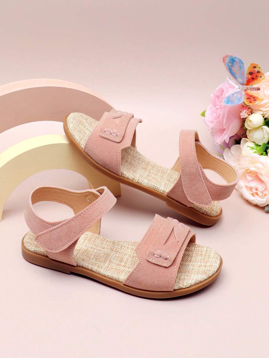 1 đôi dép xăng đan mùa hè cho trẻ em, quai kép dán, quai sau co giãn, hở mũi, đế bằng, chống trơn trượt. - Hồng - Xem 1