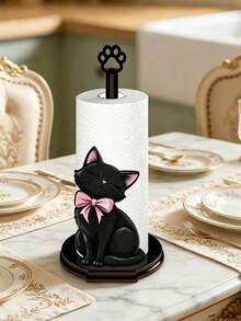 Black Cat Design Kitchen Towel Rack, Wooden Kitchen Towel Rack, Single-Layer Fabric Towel Rack, Vertical Kitchen Towel Rack, Countertop Towel & Wrap Organizer, Desktop Towel Rack, Towel & Cling Film Roll Holder - Multicolor - View 4
