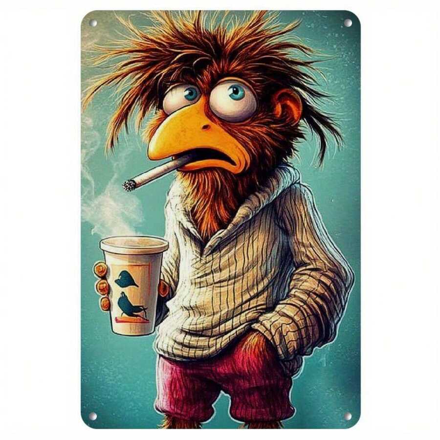 A Humorous Egg Coffee-Themed Metal Wall Art Piece, Measuring 8x12 Inches, A Durable Hanging Decoration With A Humorous Poultry Coffee-Themed Design. Suitable For Home, Room, Or Café Wall Decor, A Decorative Sign And Plaque - 1PC - View 1