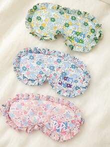 Takeoak 3pcs Personalized Floral Ruffle Eye Mask Set With Storage Bag And Stickers | Customized Single Letter Sleep Mask | Cute Travel Accessory, Pajama Party Gift, Bridal Shower Party Gift - Multicolor - View 9