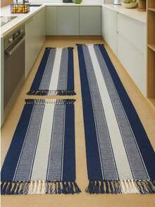 Kitchen Mat Set 3 Pieces: Runner + 2 Mats - Blue and White - View 2