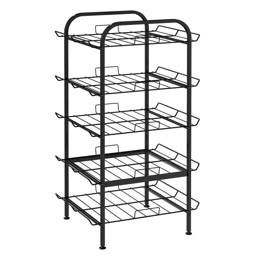 Water Bottle Organizer 5 Tier Freestanding Water Bottle Storage Organizer Metal Bottle Rack Holder Stand Shelf For Kitchen Pantry Food Storage (Black)Adult 5-Tier Can Organizer Rack Dispenser For Pantry, Black Metal Folding Rack With Wire Shelves - Black - View 1