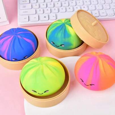 1pc Colorful Squishy Face Smile Bread Squeeze Toy Set - Steamer Basket Quick Rebound Food Toy, Cute Bun Stress Relief Small Item