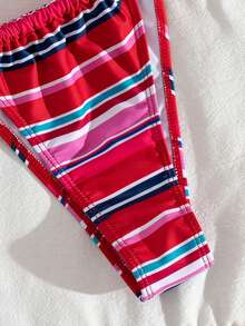 Bộ bikini hai mảnh buộc dây cổ, họa tiết sọc, phong cách tối giản, gợi cảm dành cho nữ, thích hợp cho kỳ nghỉ biển, du lịch, tiệc tùng, màu đỏ, bộ sưu tập mới mùa xuân/hè. - Đỏ - Xem 2