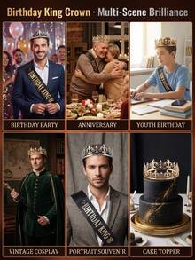 Conjunto de Corona y Cinturón de Cumpleaños para Hombres, Oro/Plata Opcional, Viene con Cinturón Exclusivo "Rey del Cumpleaños". Regalo de Cumpleaños Premium para Hombres Adultos, Decoración de Celebración Festiva, Opción Perfecta para Fiesta de Cumpleaños de Adultos y Accesorios para Fotos. - Ver 5
