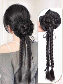 Wig Braid Grip Lazy Ribbon Bud Head Fried Dough Twists Braid Ponytail False Hair Dish Hair With Long Braid Hair Accessories - Multicolor - View 2