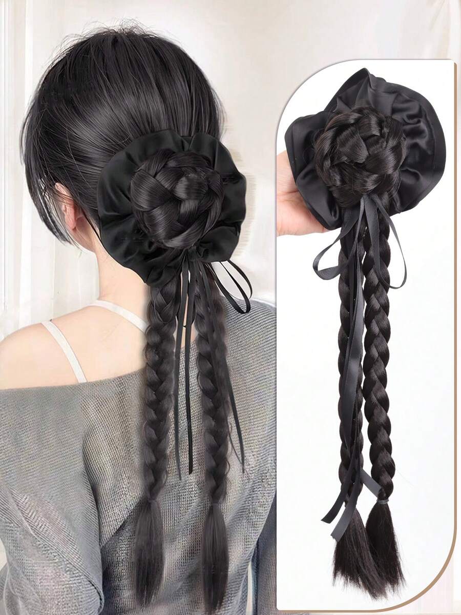 Wig Braid Grip Lazy Ribbon Bud Head Fried Dough Twists Braid Ponytail False Hair Dish Hair With Long Braid Hair Accessories