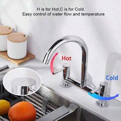 Dual Lever Hot/Cold Water  Kitchen Sink Mixer Taps 2-Hole Deck Mounted Bathroom Tap Modern Faucet 20.5*29.5cm