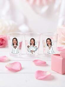 36/64/132pcs Personalized Wedding Bride Stickers, Custom Photo,Bride Face Shot Glasses Stickers,Bachelorette Party Cups Stickers Favors - Multicolor - View 5