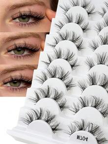 7pcs/Box 3D Faux Mink Transparent Banded Cat Eye Cluster Eyelashes, Suitable For Girls Daily Wear, Parties And Makeup - Black - View 1