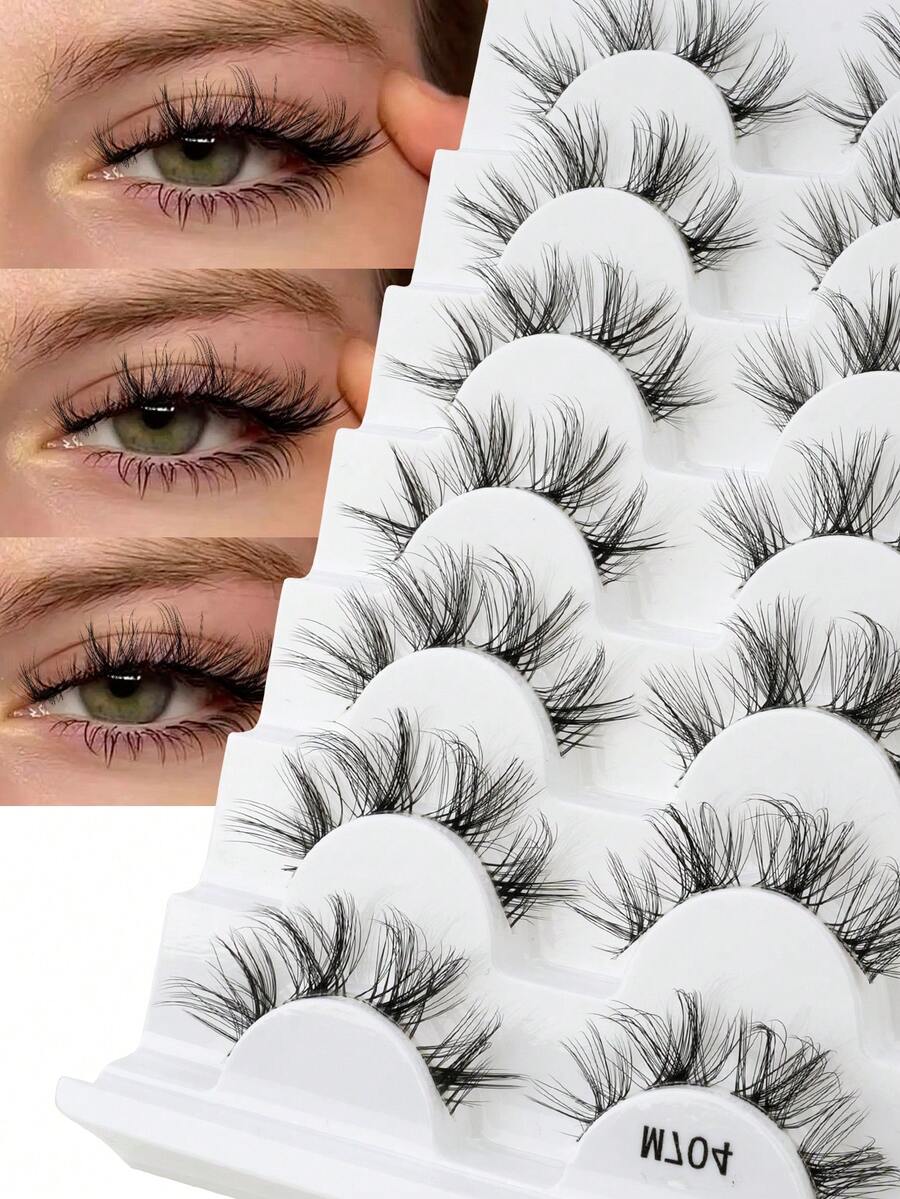 7pcs/Box 3D Faux Mink Transparent Banded Cat Eye Cluster Eyelashes, Suitable For Girls Daily Wear, Parties And Makeup - Black - View 1