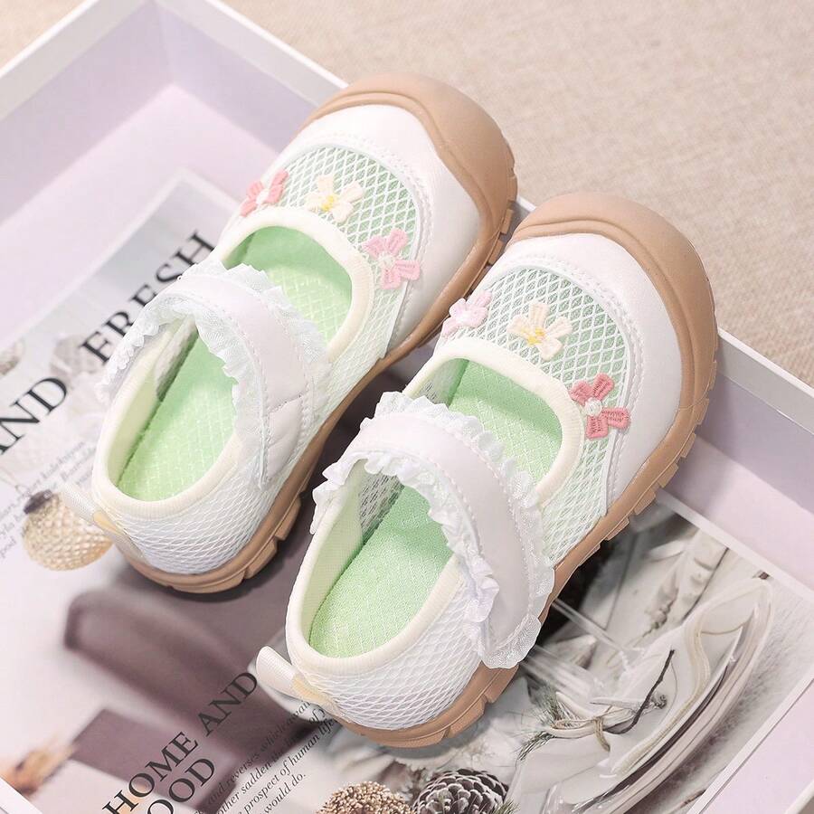 Sepatu Balet Putri untuk Balita Perempuan, Sepatu Musim Panas Berbahan Jala Bernapas, Sol Lembut Anti Selip, Penutup Jari Kaki dengan Perekat. - Krem - View 1