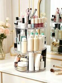 360 Rotating Makeup Organizer,DIY Adjustable Spinning Holder,Foldable Cosmetic Storage Display Box,Large Capacity Make Up Caddy Shelf,Fits Countertop Vanity And Bathroom - Storage Rack - View 5