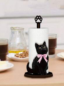 Black Cat Design Kitchen Towel Rack, Wooden Kitchen Towel Rack, Single-Layer Fabric Towel Rack, Vertical Kitchen Towel Rack, Countertop Towel & Wrap Organizer, Desktop Towel Rack, Towel & Cling Film Roll Holder - Multicolor - View 13