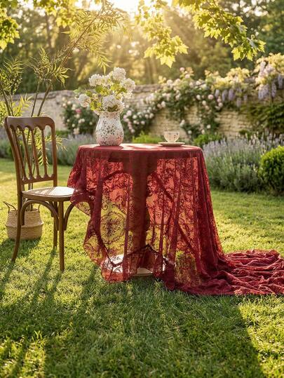 1pc Elegant Palace Style Lace Trim Tablecloth, Decorative Table Cover