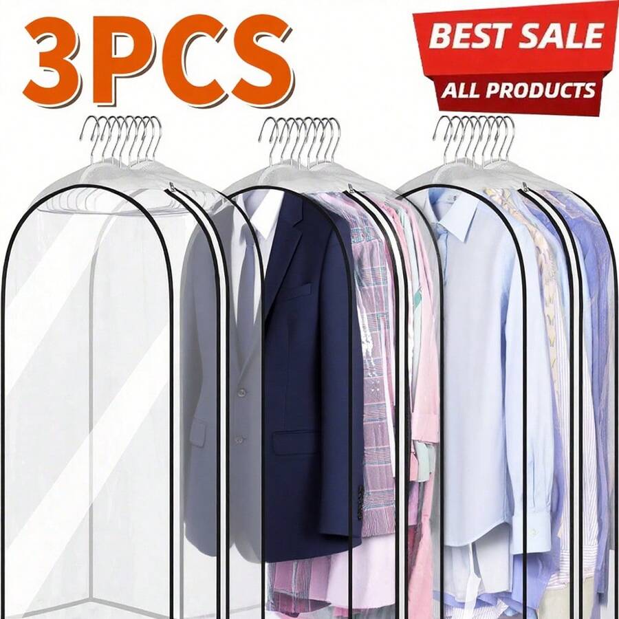 10" Gusseted All Clear Garment Bags For Hanging Clothes 3 Packs 40" Suit Bags For Closet Storage Hanging Clothes Storage Suit Cover For Shirts, Coats, Dresses - 查看 1