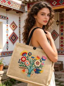 Bohemian Retro Floral Handbag Set, Handbag And Wallet Set, Decoration, Mexican Style Print Including Handbag And Coin Purse - Multicolor - View 12