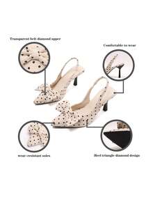 Women's Solid Color High Heel Pumps, Pointed Toe Kitten Heel Slip-On Sandals With Buckle Closure - White - View 5