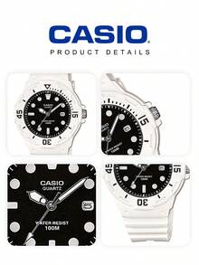 Casio Reloj analógico estilo buceador LRW-200H-1E, de resina color blanco crema, redondo, para mujer, con índices luminosos y fecha, resistente al agua hasta 100 m. Diseño monocromático elegante y deportivo, ideal para la playa, vacaciones, gimnasio, viajes y como regalo de cumpleaños. - Negro - Ver 5