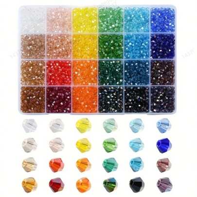 3600 piezas de cuentas de cristal facetado de 4 mm, cuentas de bícono de acrílico de 24 colores del arcoíris, cuentas sueltas espaciadoras para hacer pulseras, collares, aretes, llaveros, joyería y decoración de bolsas de flores