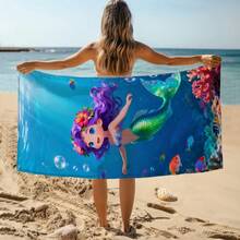 1 Khăn tắm biển hình nàng tiên cá hoạt hình, chất liệu microfiber siêu mềm, cỡ lớn, thấm hút cực tốt, thích hợp cho du lịch, hồ bơi, lặn, lướt sóng, yoga, cắm trại. Có nhiều kích cỡ khác nhau, phụ kiện bãi biển cho bãi biển, hồ bơi, du lịch, cắm trại, yoga. - Nàng tiên cá - Xem 8