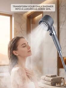 High Pressure Filtered ION Shower Head With 5-Stage Filtration & Hose Turbo Handheld Shower For Hard Water, Adjustable Spray Settings, Water-Saving Rain Spa Experience (Gray) - A - 查看 8